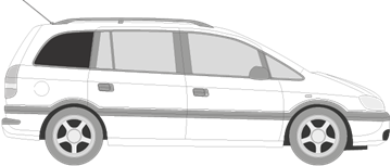 Afbeelding van Zijruit rechts Opel Zafira met alarm (DONKERE RUIT)