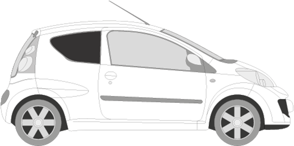 Afbeelding van Zijruit rechts Peugeot 107 3 deurs (DONKERE RUIT)