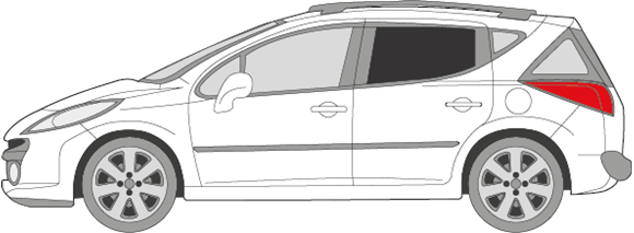 Afbeelding van Zijruit links Peugeot 207 break (DONKERE RUIT)