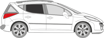 Afbeelding van Zijruit rechts Peugeot 207 break (DONKERE RUIT)