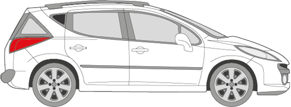 Afbeelding van Zijruit rechts Peugeot 207 break (DONKERE RUIT)