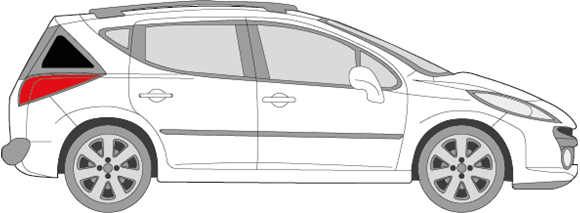 Afbeelding van Zijruit rechts Peugeot 207 break (DONKERE RUIT)